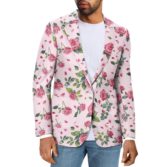 Uorisanigo Mens Casual Sports Coat Casual Sport Coat Blazer Regular Fit Lightweight Blazer Jacket Breathable Suit Jackets Mens Valentines Jacket Suit, Valentines Rose Prints, Size 2XL