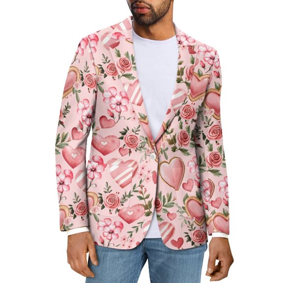 Uorisanigo Mens Casual Sports Jacket Regular Fit One Button Sport Coat Jackets Casual Blazer Jackets Suit Blazer Mens Valentines Jacket Suit, Valentines Heart Floral, Size XL