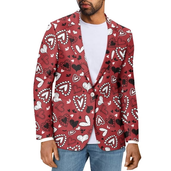 Uorisanigo Mens Casual Sports Jacket Size 4XL Breathable Blazer Suit Jackets Lightweight Daily Blazer Mens Valentines Jacket Suit, Valentines Heart Prints