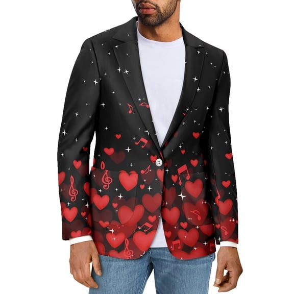 Uorisanigo Mens Sports Coat Long Sleeve Sport Coat Jacket Regular Fit Casual Jackets Soft Blazer Jackets Mens Valentines Jacket Suit, Valentines Heart Print, Size 4XL
