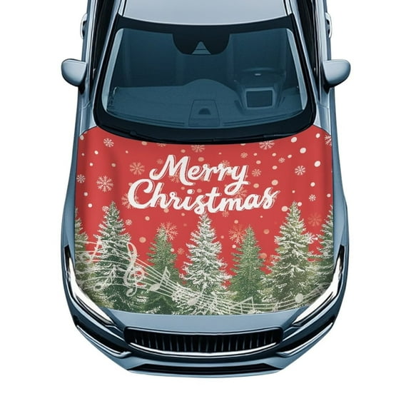 Uorisanigo Merry Christmas Car Hood Cover, Removable Automotive Exterior Accessories Elastic Fabrics Can be Washed Protector for Car Hood Bonnet All-Season Protection