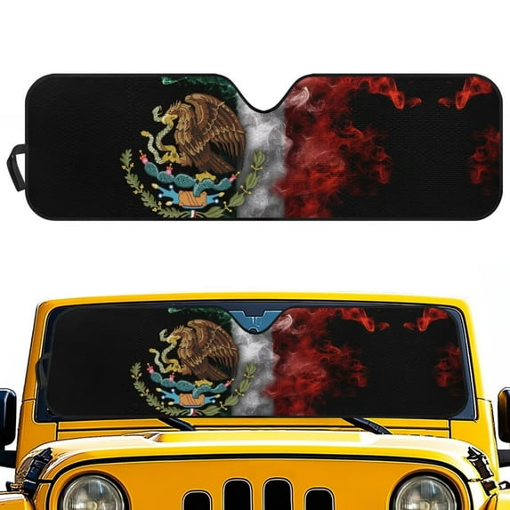 Uorisanigo Mexican Flag Windshield Sun Shade Compatible with 2018-2023 Jeep Wrangler JL 4XE Gladiator JT, Accessories Foldable Windshield Sunshade Sun Visor Blocks UV Rays, Shield Protection