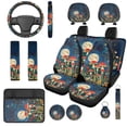 thumbnail image 1 of Uorisanigo Moon Mushroom 14 Pack Car Seat Covers Sets with Car Steering Wheel Cover and Cars Headrest Cover Auto Armrest Cover and Auto Seat Belt Cover Keychain Soft Fit Cars and SUVs, 1 of 6