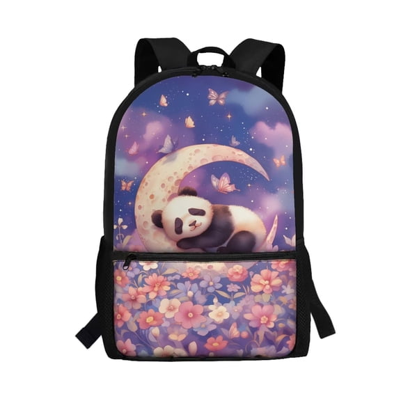 Uorisanigo Moon Panda Floral Kids Backpack for School Students, 17 Inch Large Capacity Casual Bookbag, Breathable and Adjustable for 5-12 Year Kids