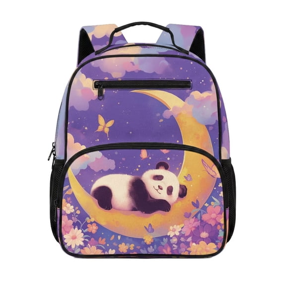 Uorisanigo Moon Panda Print Kids Children School Backpack for Girls Ages 5-8, Small Lightweight Backpack with Side Pocket, Breathable Kindergarten Rucksack for Travel