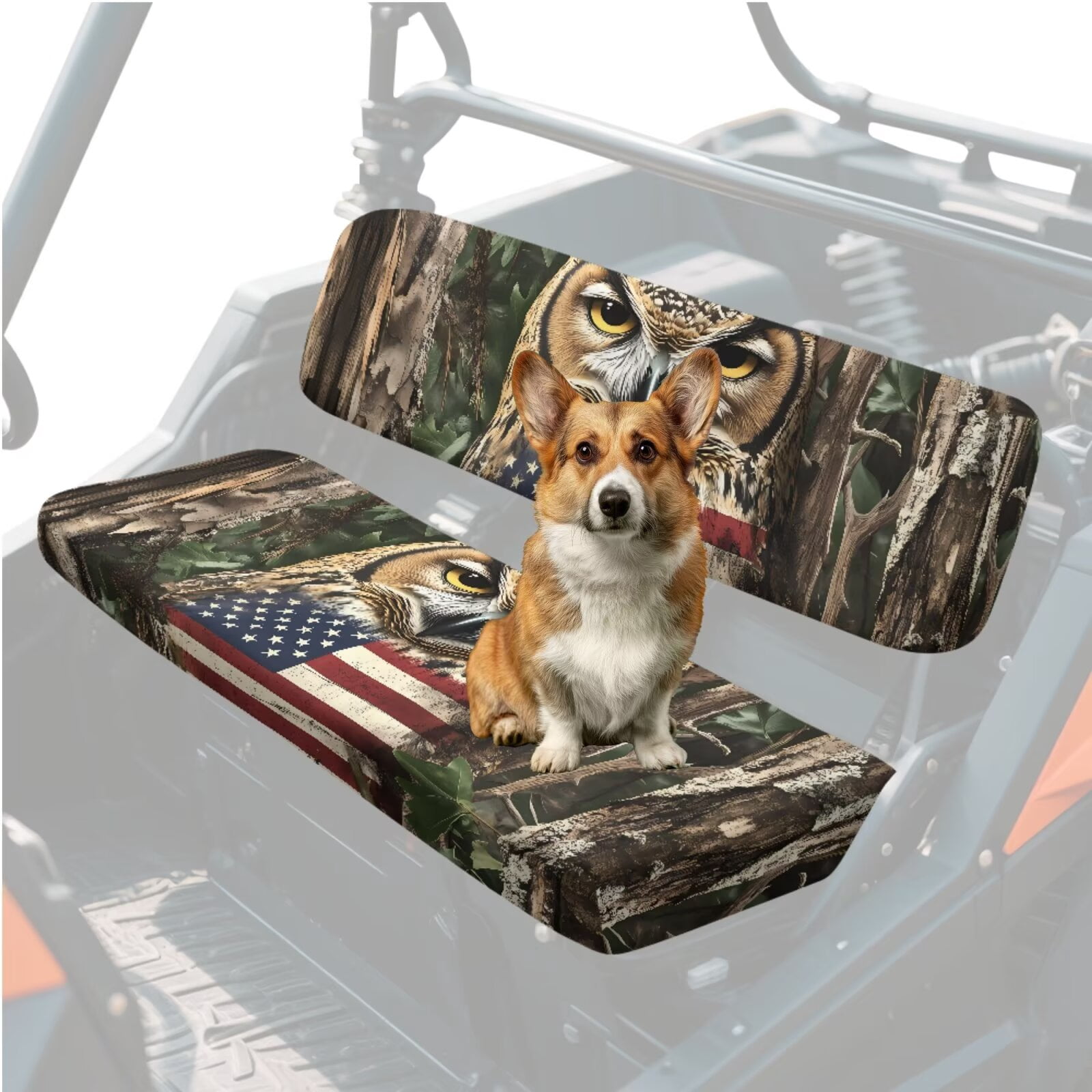 Uorisanigo Mule Seat Cover Anti-Slip American Flag Owl Camo Hunting UTV Front Bench Seat Cover Fit for Kawasaki Mule 3010 UTV Pioneer Seats Accessories Seats Cushion for All Seasons
