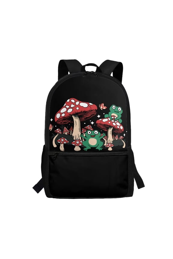 Mushroom Frog Kids Backpack for School Boys Girls, 17 Inch Durable Water Resistant Daypack, Multifunctional Casual Bag for Kindergarten