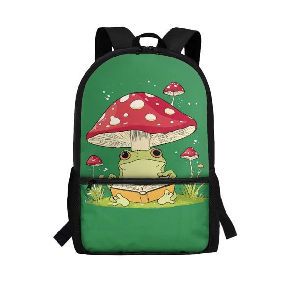 Uorisanigo Mushroom Frog Kids Children School Backpack 8-12 Year Large Capacity School Bag Backpack for Girls Boys Universal Fit Preschool, Elementary, Kindergarten Casual Daypack(17 Inch)