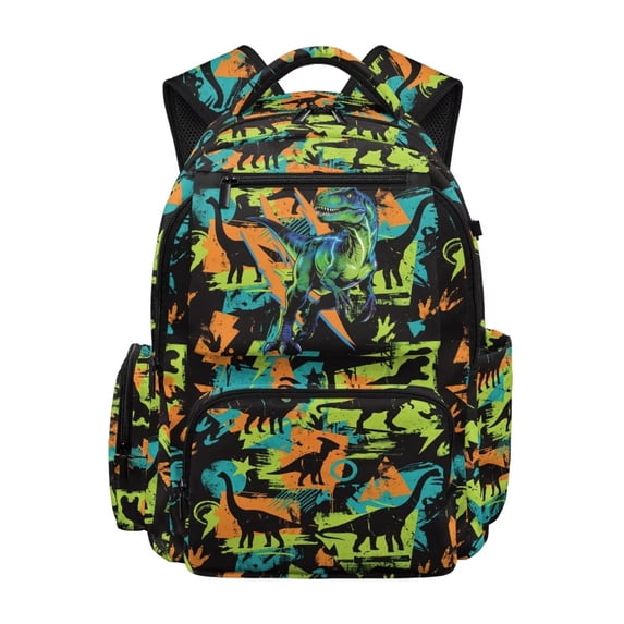 Uorisanigo Neon Dinosaur School Backpack Lightweight Hiking Daypack for Kids, Casual Schoolbag for Elementary Preschool, Large Capacity Daypack with Side Pocket for Travel