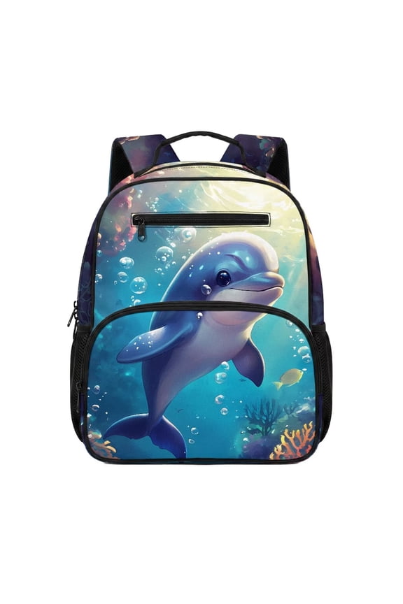 Ocean Dolphin School Backpack for Little Girls, Breathable Large Capacity Daypack with Side Water Bottle Pocket, Perfect for Elementary Daily Use