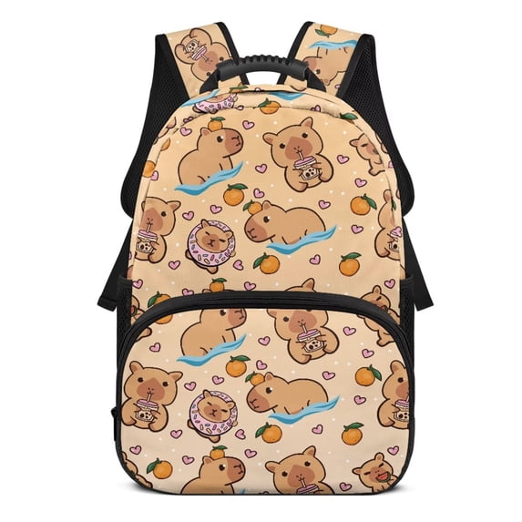 Uorisanigo Orange Capybara Kids Backpack for School, 17 Inch Water Resistant Bookbag, Lightweight Travel Daypack for 5-12 Year, Ideal for Camps, Hiking and Weekend Trips