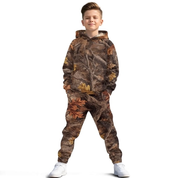 Uorisanigo Oversized Camo Forest Pullover Hoodies Sweatshirt and Sweatpants Suit for Boys Girls, Winter Kids Clothes Graphic Printed Sweatsuit Lounge Matching Set