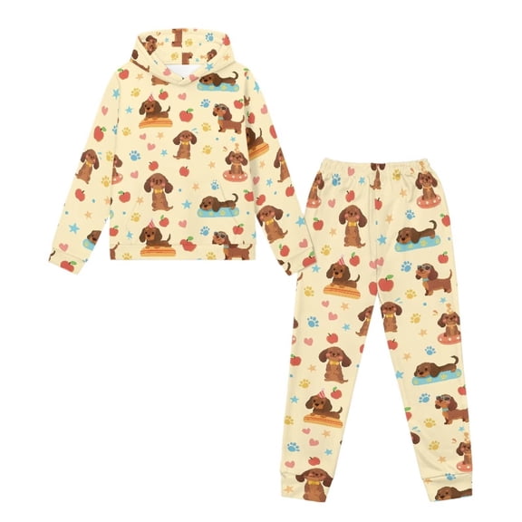 Uorisanigo Oversized Pullover Hoodie and Active Sweatpants Set for Boys Girls, Winter Kids Clothes Graphic Printed Cute Dachshund Sweatsuit Lounge Matching Set