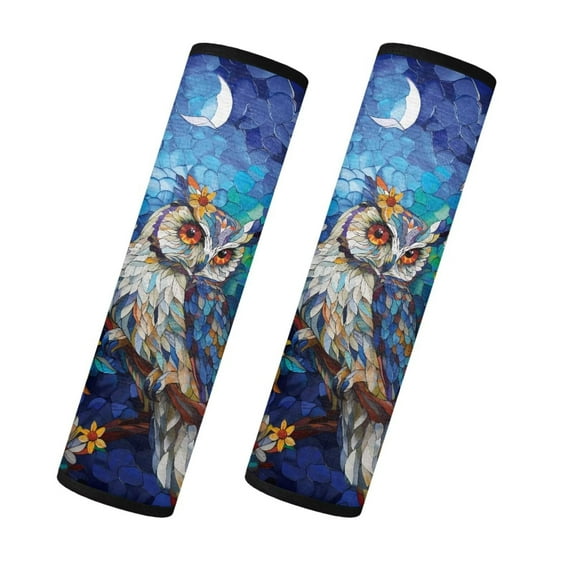 Uorisanigo Owl Moon Print Flannel Seat belt Shoulder Pad Fluffy 2 PCS Seat Belt Shoulder Strap Covers Comfortable Driving Car Seat Strap Pads Compatible with Most Cars