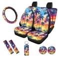 thumbnail image 1 of Uorisanigo Palm Tree Sunset Car Seat Covers 10 Pack with Car Seat Belt Pad Cover and Steering Wheel Cover Auto Water Cup Pad Keychains Soft Easy to Install Auto Interior for Most Cars SUVs, 1 of 7