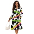 thumbnail image 1 of Uorisanigo Patchwork Dress for Women with Pockets Long Sleeve Fashion Dress Comfy Soft Midi Dresses Vacation Outfits, Creative Cow Print, Size X-Large, 1 of 7