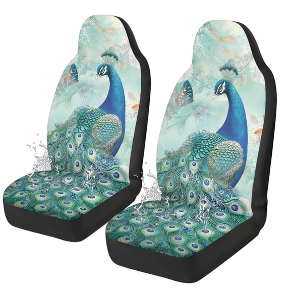 Uorisanigo Peacock Car Seat Covers 2 Pcs Car Seat Covers Front Seats Only Waterproof Breathable Easy to Install Anti-Slip Back Fabric Universal Fit for Auto Truck Van SUV