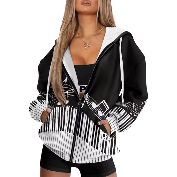 Uorisanigo Piano Key Womens Fall Hooded Sweatshirts Size XL Comfortable Long Sleeve Womens Oversized Hoodies Lightweight Drop Shoulder Oversized Tops Clothes