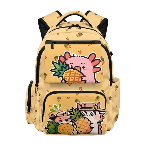 Uorisanigo Pineapple Axolotl School Backpack for Girls Lightweight Large Capacity, Breathable Elementary Daypack with Side Pocket, Perfect for Travel Hiking