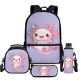 thumbnail image 1 of Uorisanigo Pink Axolotl School Bags for Girls 6-12 Backpack with Lunch Bag Water Bottle Sleeve and Soft Pencil Case 4PCS Set Bookbag with Front Pocket 17 inch School Bag, 1 of 7
