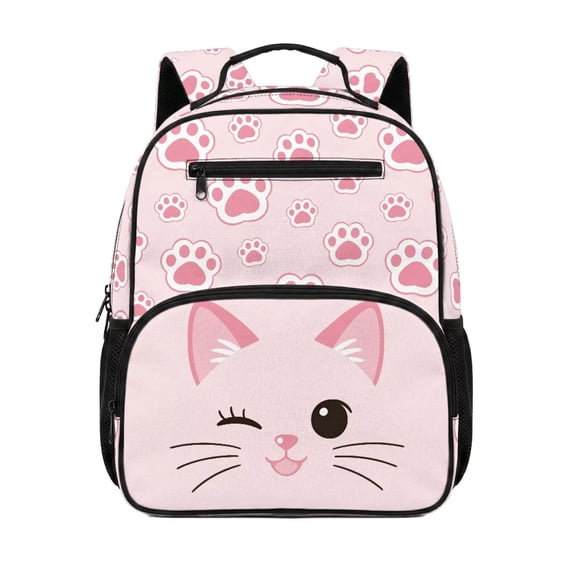Uorisanigo Pink Cat Paw Print School Backpack for Girls Large Capacity, Lightweight Elementary Daypack with Side Water Bottle Pocket, Perfect for Preschool Camping