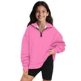 thumbnail image 1 of Uorisanigo Pink Girls Half Zip Collar Sweatshirts Fall Winter Clothes Athletic Tops Quarter Zipper Cropped Sweatshirt with Long Sleeve Pullover Sweaters, 1 of 7