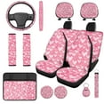 thumbnail image 1 of Uorisanigo Pink Heart 14 Pack Automobile Seat Cover Sets Car Steering Wheel Cover and Cars Headrest Cover Center Console Cover and Seat Belt Pads Cars Water Cup Coaster Elastic for Car SUV, 1 of 6