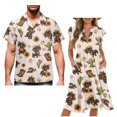 thumbnail image 1 of Uorisanigo Pink Heart Matching Couple Outfits Cactus Sunflower Short Sleeve Shirt for Men Hawaiian Shirts and Women's V-neck Dress A-Line Summer Beach Dresses Size S, 1 of 7