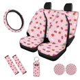thumbnail image 1 of Uorisanigo Pink Strawberry 10 Pieces Automobile Seat Cover Sets with Soft Elastic Car Seat Belt Pad Cover Steering Wheel Cover Car Water Cup Coaster and Keychains Universal Fit Most Cars SUVs, 1 of 7