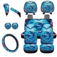 thumbnail image 1 of Uorisanigo Playing Dolphins Flowers Car Front and Rear Cushion Covers Water Coaster Steering Wheel Cover Pillowcase for Cars Gear Lever Cover+Hand Brake Cover Easy to Clean 11 Pieces, 1 of 7
