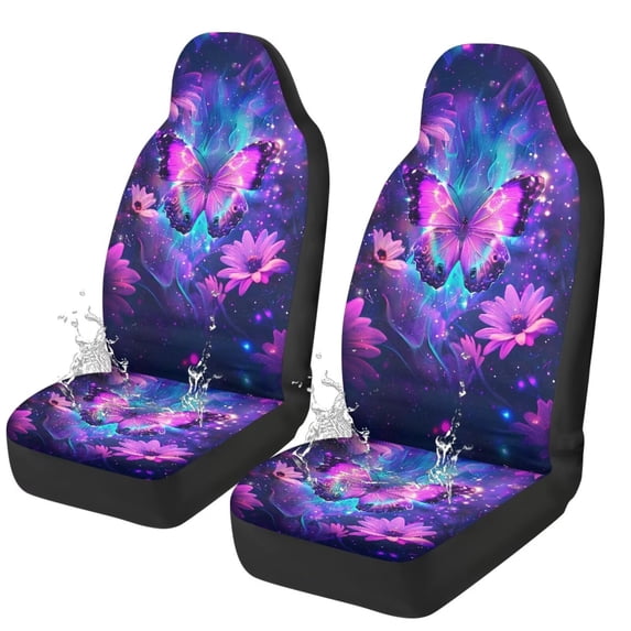Uorisanigo Purple Butterfly Car Seat Covers Universal Front Car Seats Waterproof Anti-Slip Back Fabric Removable Automotive Accessories Suitable for Cars, SUV and Trucks