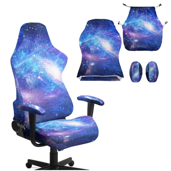 Uorisanigo Purple Galaxy Gaming Chair Cover with Armrest Covers Stretchable Computer Chair Seat Cover 4 Pieces Scratch-Proof Office Chair Covers Dormitory Decor