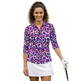 thumbnail image 1 of Uorisanigo Purple Leopard Print Women's 3/4 Sleeve Golf Top Size 2XL Comfortable Polyester Spandex Fabric Moisture Wicking Tennis Activewear Casual Zipper Pullover Outing Wear, 1 of 7