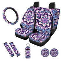 Uorisanigo Purple Mandala 10 Pack Automobile Seat Cover Sets with Car Seat Belt Cover Cars Water Cup Coaster Auto Steering Wheel Cover Chapstick Holder Elastic Soft Auto Interior Fit Car SUV