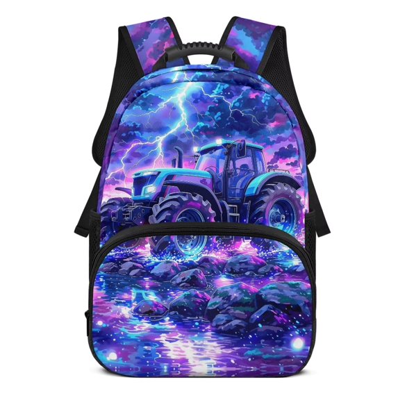 Uorisanigo Purple Truck Galaxy Kids Children School Backpack 17 inch, Durable Lightweight Daypack, Large Capacity Travel Rucksack for Kindergarten, Elementary and Sports