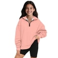 thumbnail image 1 of Uorisanigo Quarter Zip Pullover Sweatshirts for Girls, Lightweight Light Pink Long Sleeve Lapel Zipper Sweatshirt, Casual Pullover Jackets for Vacation Shopping Exercise Wear, 1 of 7