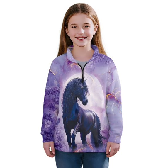 Uorisanigo Quarter Zip Pullover Sweatshirts Long Sleeve Half Zipper Sweatshirts Loose Horse Purple Marble Quarter Zipper Pullover Shirts Teen Girl Athletic Outerwear Trendy Clothes