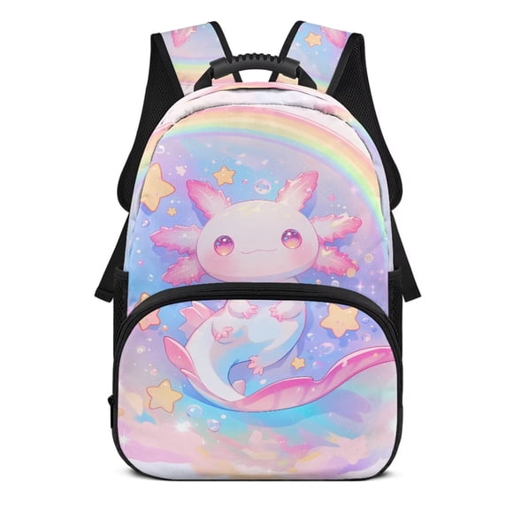 Uorisanigo Rainbow Axolotl School Backpack for Kids 6-12 Year, 17 Inch Lightweight Daypack with Adjustable Padded Straps, Perfect for Elementary Kindergarten