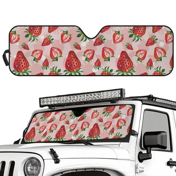 Uorisanigo Red Strawberry Car Windshield Sun Shade Compatible with for 2018-2025 Jeep Wrangler JL/2020-2025 Jeep Gladiator, Foldable Window Sunshade Block UV Rays and Sun Heat
