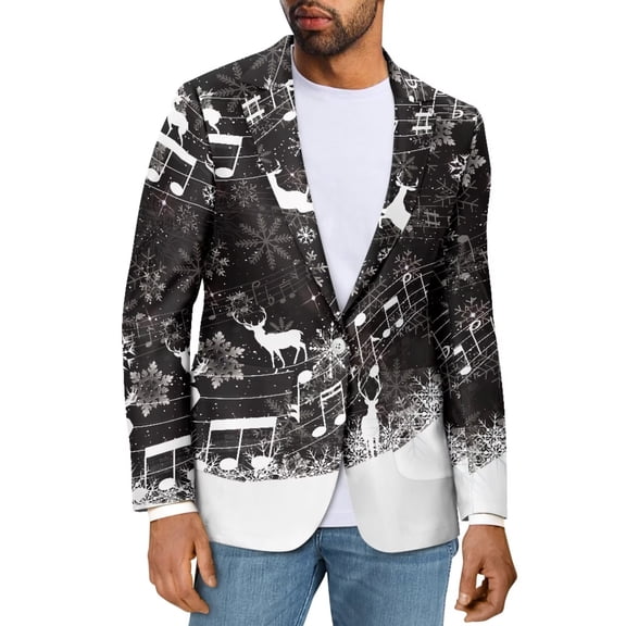 Uorisanigo Reindeer Print Christmas Mens Blazers Size XL One Button Regular Fit Men's Casual Blazer Lightweight Jacket Breathable Long Sleeve Daily Blazer Stylish