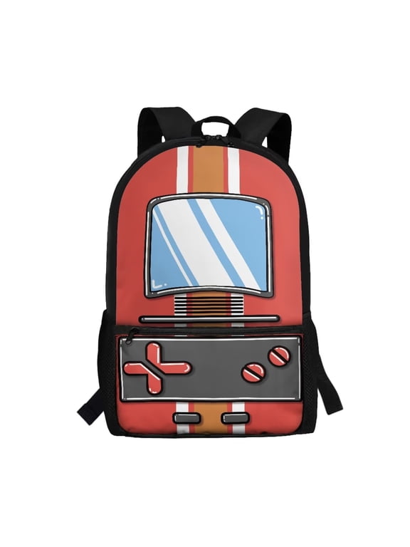 Retro Game Print Kids Backpack 17 Inch School Bag Backpack for Girls Boys Durable Multi-Pocket School Bookbag for 5-14 Boys, Elementary Middle School Student