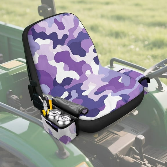 Uorisanigo Riding Lawn Mower Seat Cover with Drink Pockets, Comfort Purple Camouflage Tractor Seat Cover Compatible with John Deere/Craftsman/Cub Cadet/Kubota, Universal Lawn Mower Seats Covers