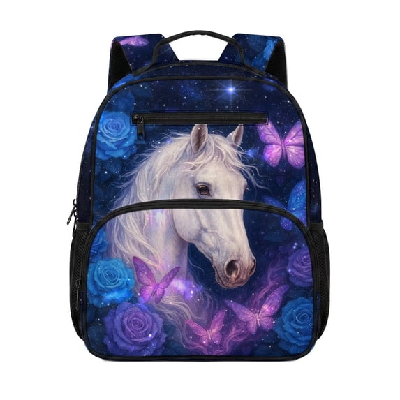 Uorisanigo Rose Horse Kids Children School Backpack for Boys 6-9, Small Mini Daypack with Front Zipper, Breathable Lightweight Schoolbag for Camping