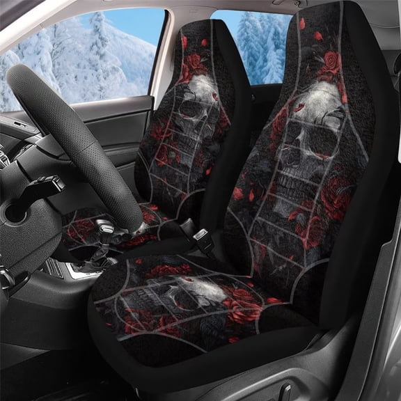 Uorisanigo Rose Skull Car Seat Covers Front Seats Only Universal High Back Bucket Seat Cover Fit for Vehicles, Auto, Suvs, Trucks, Sedans, Vans, Cars, Set of 2, Coral Velvet Fabric