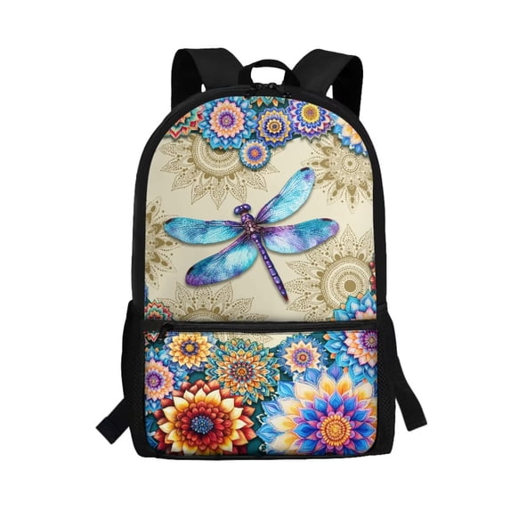 Uorisanigo School Backpack for Girls 17 Inch, Mandala Dragonfly Children Backpack for Preschool, Kindergarten, Elementary with Adjustable Shoulder Straps for 6-13 Years Old