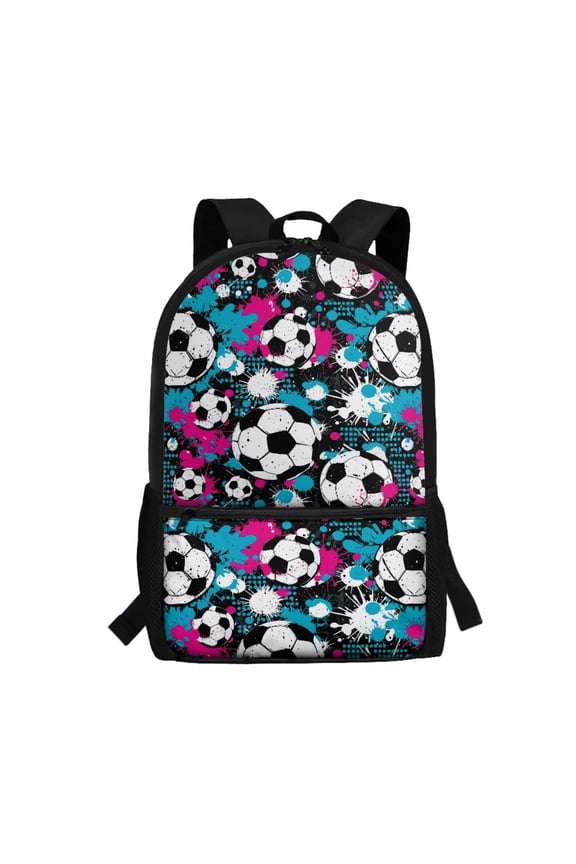 School Backpack for Girls 17 inch, Creative Football Print Casual Basic Bookbag Large Capacity Back to School Bag for Preschool Elementary Kindergarten Schoolbag 6-12 Year Old