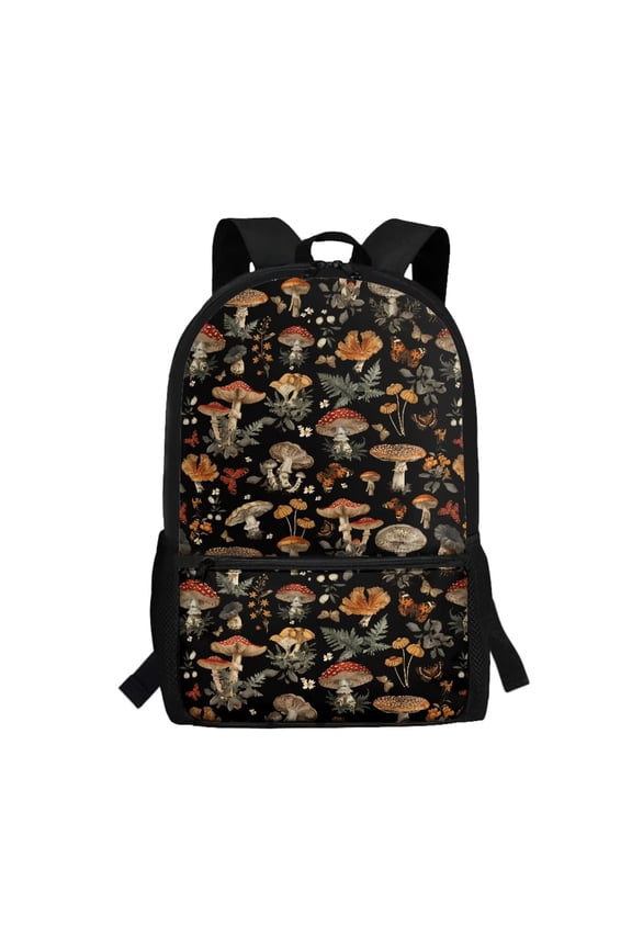 School Backpack for Girls Boys 17 inch Mushroom Print Children Primary Schoolbag Book Bag Fashion Accessory Daypack Kindergarten Preschool Kids with Side Mesh Pocket