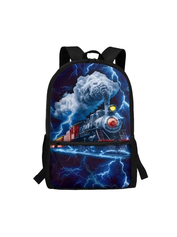School Backpack for Kids 5-12 Year Multifunctional Lightning Steam Train School Bag Backpack for Girls Boys with Adjustable Shoulder Straps Travel Backpacks - 17 Inch