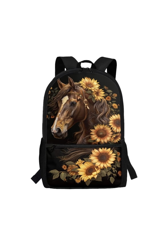 School Backpack Sunflower Horse Childrens Backpacks with Padded Straps 17 Inch Kids Backpack Preschool Elementary Kindergarten Back to School Bag Large Capacity