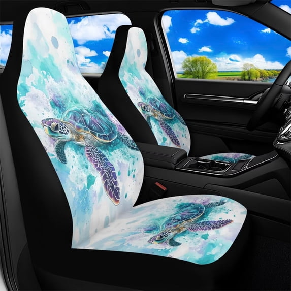 Uorisanigo Sea Turtle Car Front Seat Covers Waterproof Car Seat Covers Front Seats Only Stretch Polyester Fabric Cover Easy to Install Universal Fit for Most Vehicle